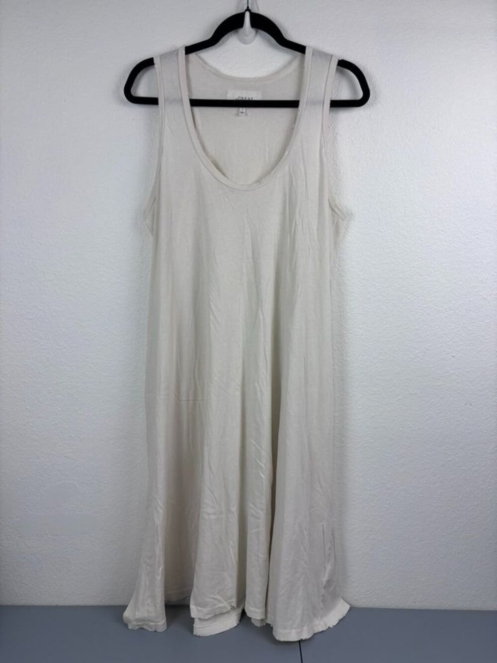 The Great. 3 Large cream scoop‎ neck 100% cotton distressed midi dress casual